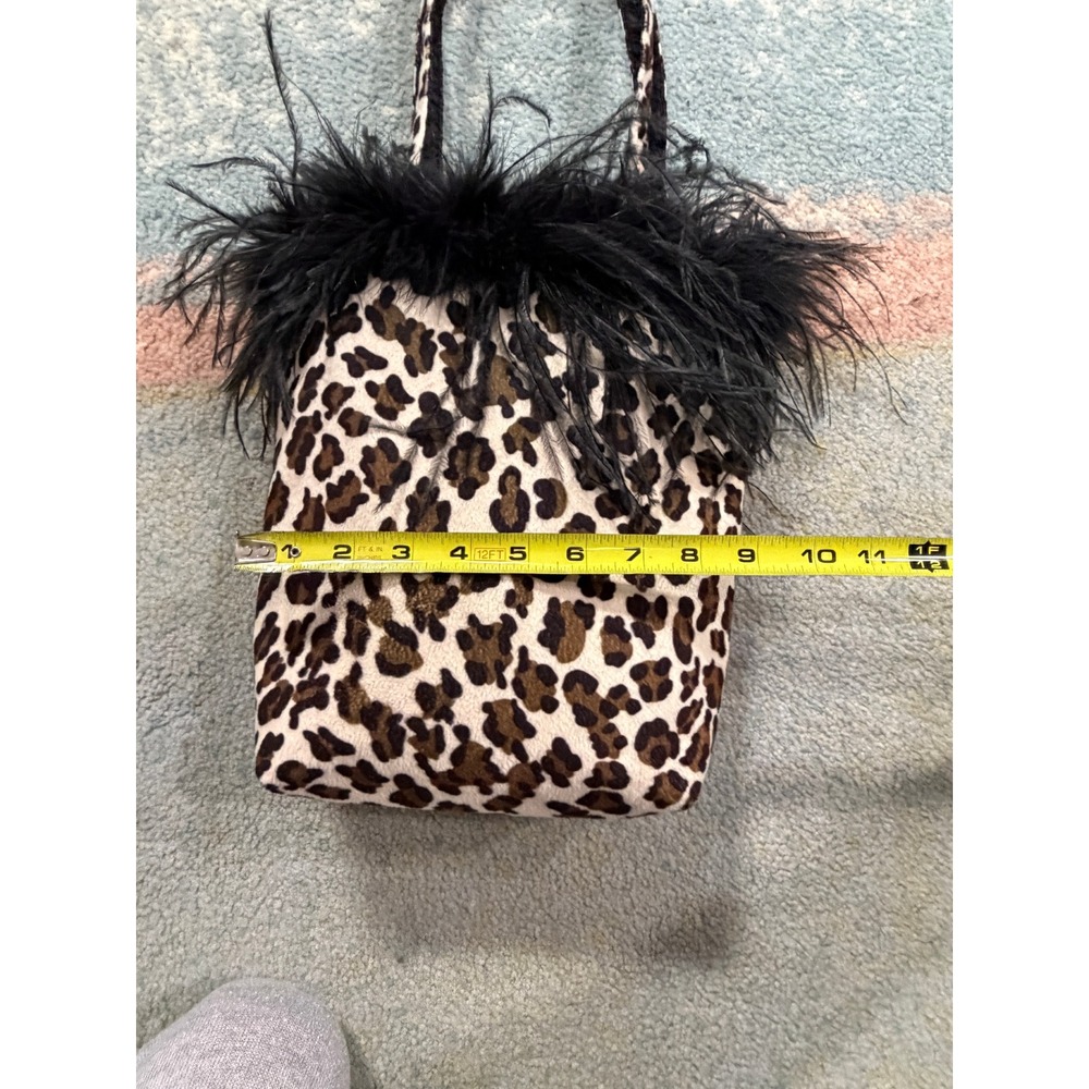 Leopard Print Faux Fur Tote Bag Ostrich Feather Girls Night Out Bachelorette - Picture 10 of 13